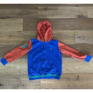 Polo Ralph Lauren Boys Full Zip Up Hoodie Blue Orange Colorblock Size 8 Medium